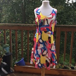 Sleeveless Floral Color Print Fit Flare Dress